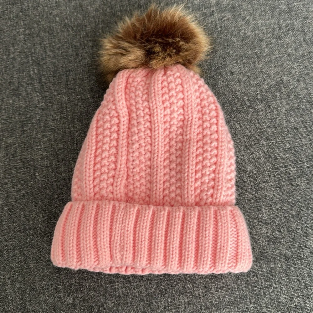 Pink Knit Beanie‎ with Pom Pom